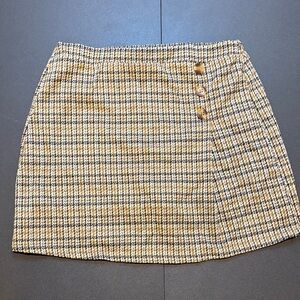 Girls Tweed Plaid Mini Skirt in Beige